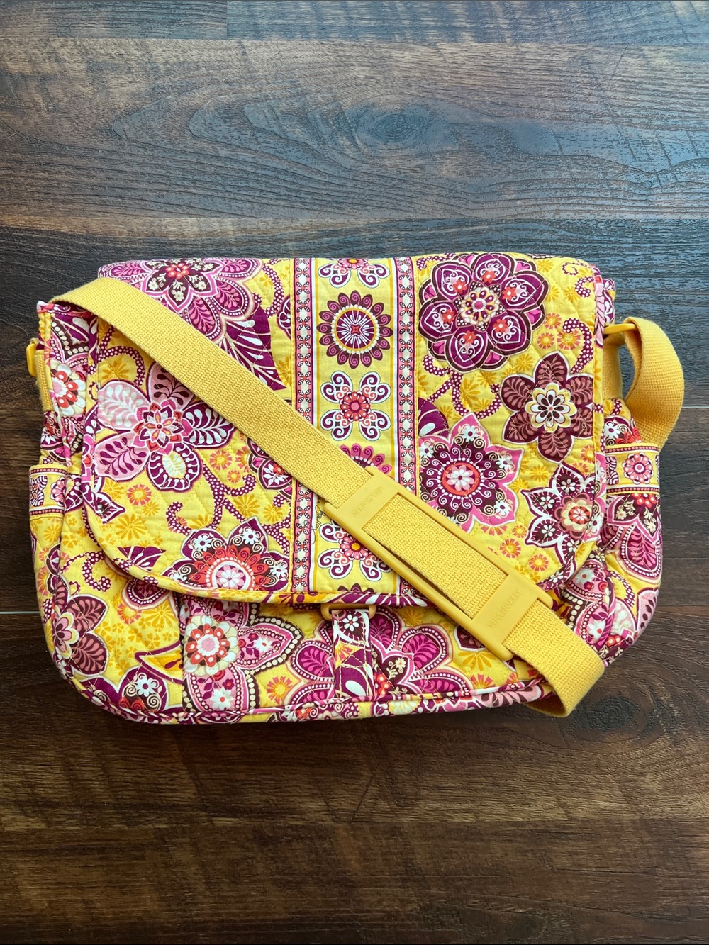 Vera Bradley Floral Quilted Messenger Bag — Yellow & Pink